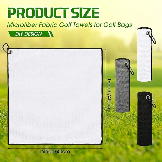 Batiyeer Golf Towels Bulk for Bags, 16"x16" Microfiber Waffle Pattern Golf Towel with Clip for Tournament, Club, Fitness