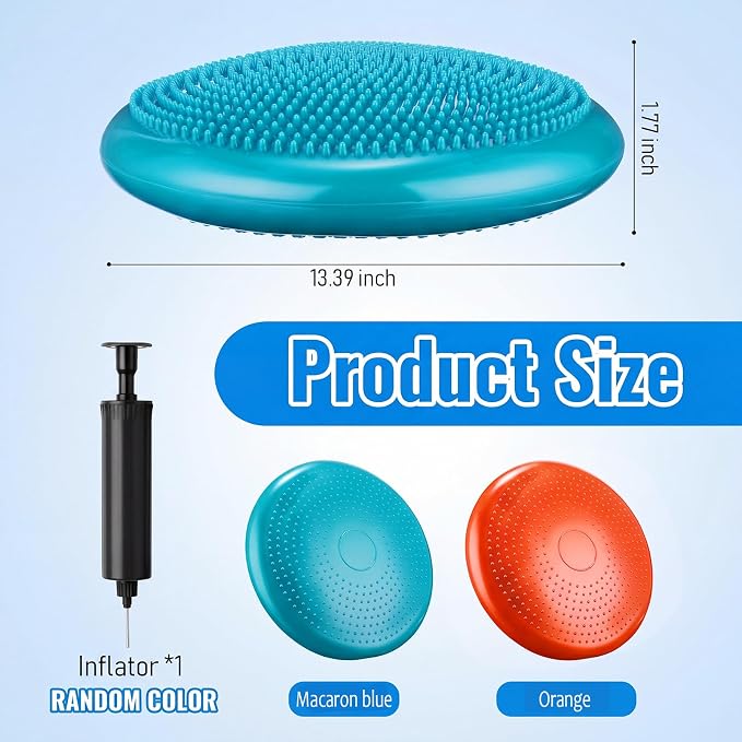 Outus 2 Pcs Balance Disc Inflated Wobble Cushion for Sensory Kids 13. 4 Inch Wiggle Seat Flexible Seating with Hand Pump for Kids Men Women Classroom Exercise Office Home Chair