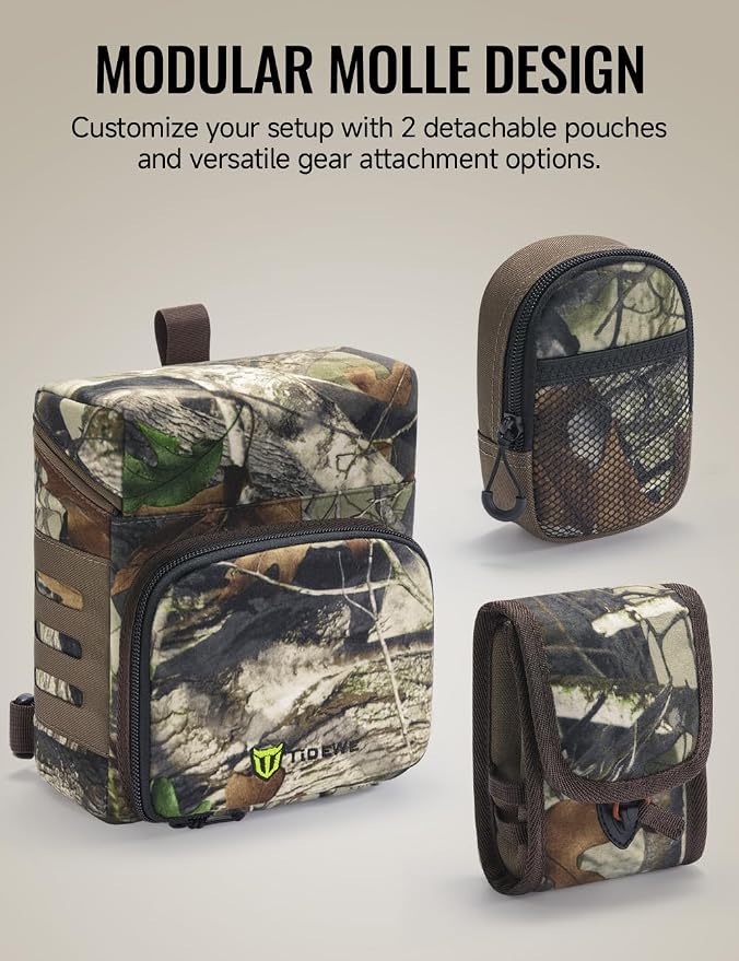 TIDEWE Binocular Harness Chest Pack with MOLLE System, 2 Detachable Pouches, Silent Magnetic Closure, Lightweight & Waterproof Bino Harness for Hunting, Hiking & Birdwatching, Next Camo G2