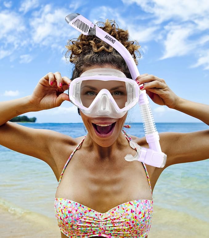 Aegend Snorkeling Gear for Adults Youth Kids, Snorkel Mask with Top Dry Valve - Panoramic View Anti-Leak and Anti-Fog with Mesh Bag for Snorkeling, Scuba Diving, Freediving & Swimming