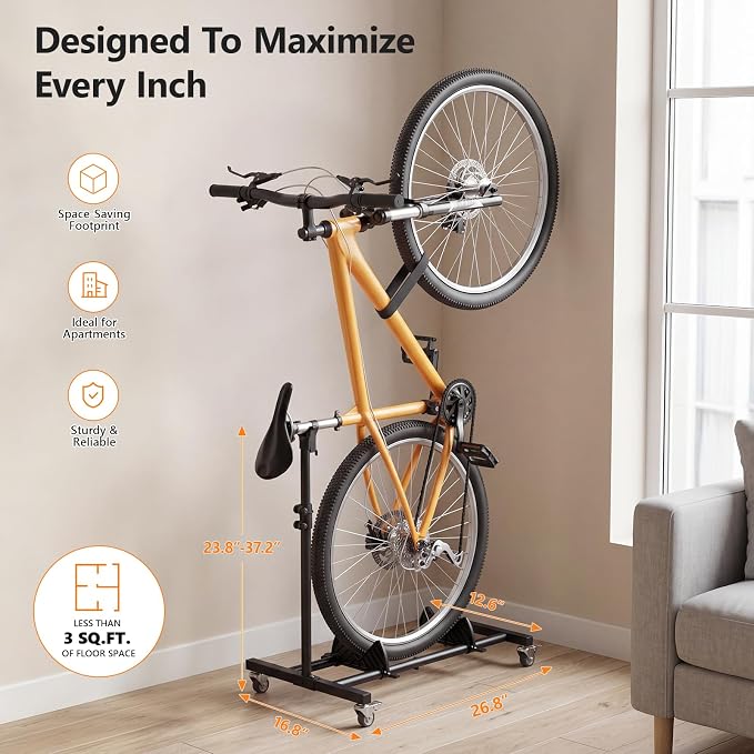 Vertical Bike Stand, (5 Pack) Space Saving Indoor Bicycle Storage Rack with Wheels for Garage & Apartment, Freestanding adjustable Holder Fits Most Road, Mountain & Hybrid Bikes up to 29"