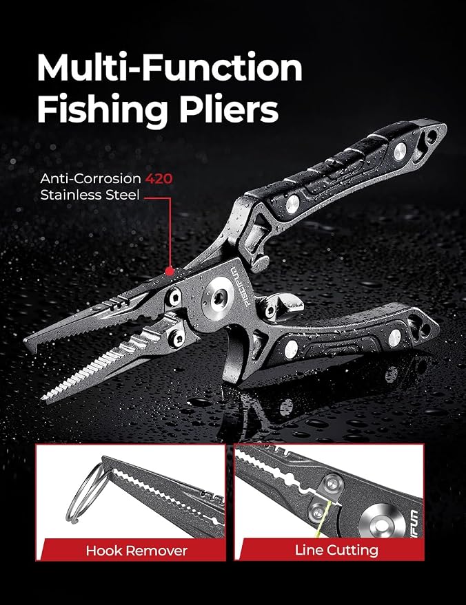 Piscifun Fishing Tool Kit, Fishing Tool Set with Fishing Pliers and Fish Lip Gripper, Corrosion Resistant Fishing Gear for Saltwater and Freshwater, Practical Fishing Gift for Men