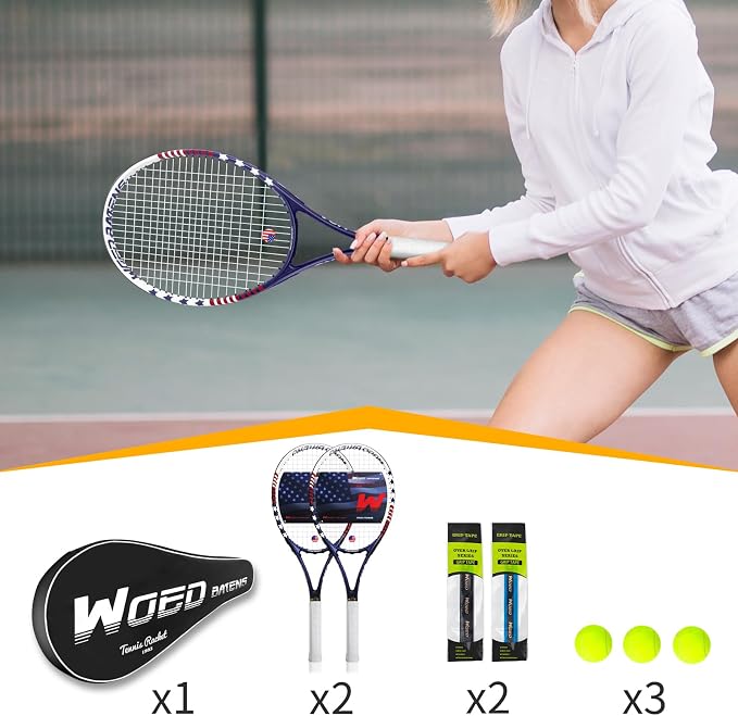 Tennis Rackets for Adults 27 Inch Tennis Racquets Set Included Tennis Racket Tennis Balls Overgrips Vibration Dampers Tennis Bag