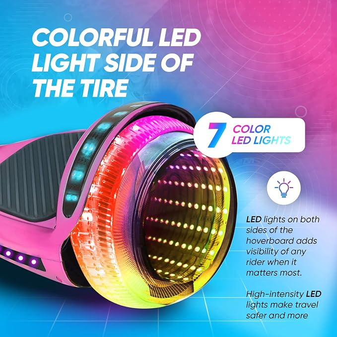 6.5” Hoverboard for Kids Ages 6-12, Bluetooth Hoover Board with Tunnel Light Style Wheels & Non-Slip Footpads, UL2272 Safety Certified