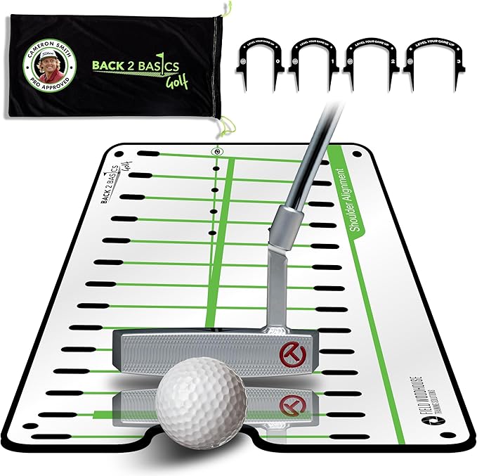 BACK 2 BASICS Golf Putting Mirror Golf Putting Aid Putter Practice Dual Sided Alignment Tool Indoor Training Posture Arc Mirror for Men & Women Compact Portable Setup Precision Swings