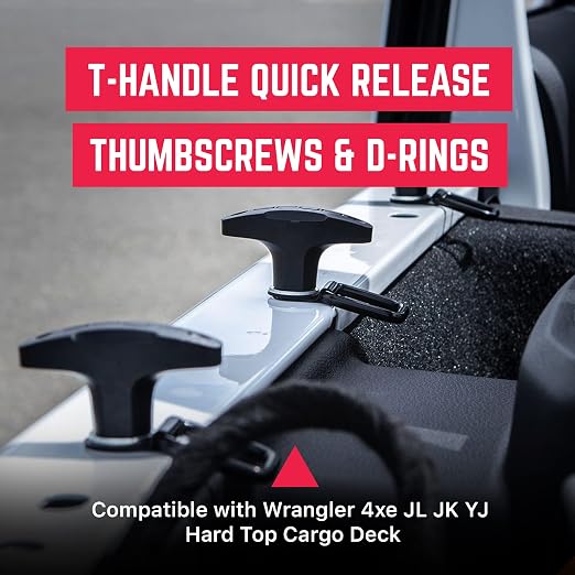 GPCA - Quick-Release Tie Down Anchors D-Ring Set W/Screw Nuts, Top Removal Lift, Jeep Wrangler Accessories for 4xe, JL, JK and 2007-2025 Models, Hard top Removal Cargo Tie Downs & Hooks 6 pack (black)