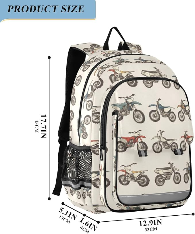 Fisyme Vintage Dirt Bikes School Backpack Laptop Backpacks Bags Bookbag Travel Casual Computer Notebooks Daypacks