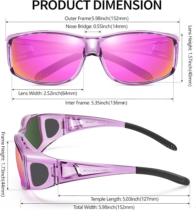 URUMQI Polarized Sunglasses Fit Over Glasses for Men Women, Wraparound Sun Glasses UV400 Protection for Driving Fishing