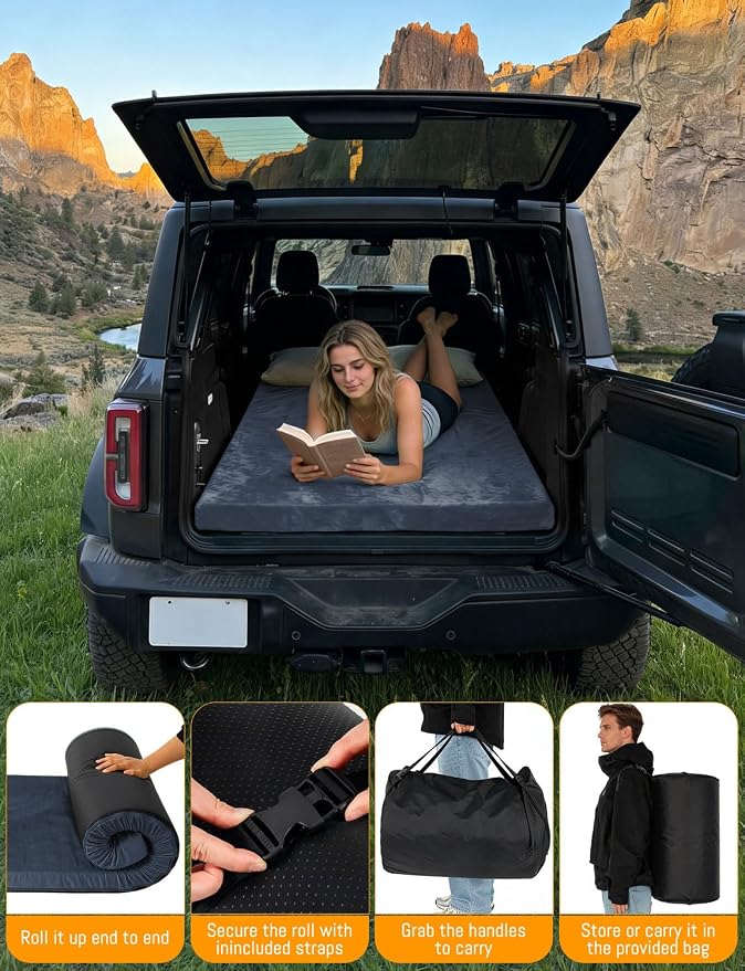 Memory Foam Camping Mattress Pad, Ventilated Breathable Design CertiPUR-US & Oeko-TEX Certified Sleeping Pad Waterproof 3inch Non-Slip Portable Sleeping Camping Mat with Storage Bag for Car Travel