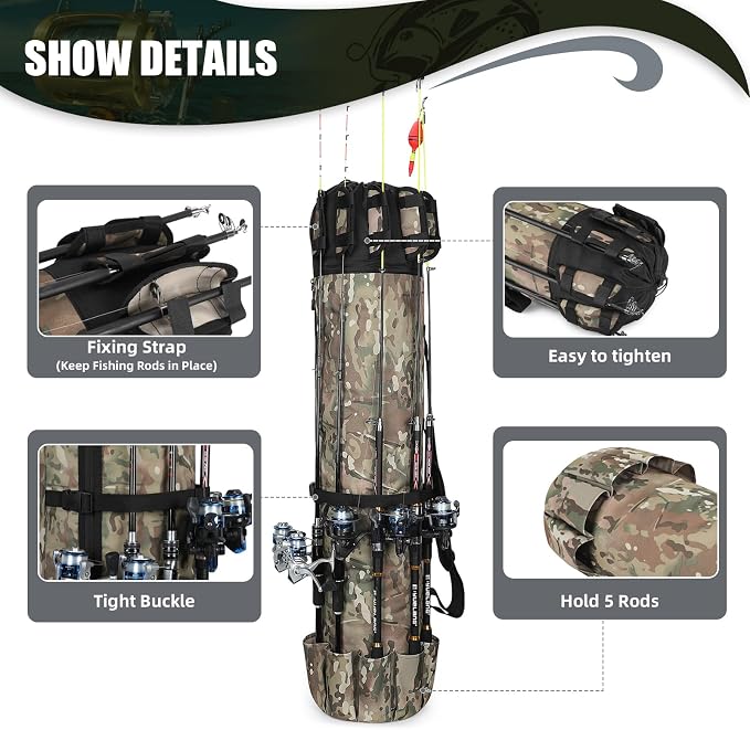 Fishing Pole Bag Rod Case, Folding Fishing Pole Bag Fishing Gear