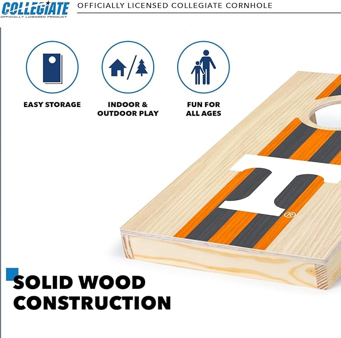Wild Sports College Portable Size 1' x 2' Solid Wood Cornhole Set with Direct Print HD Team Graphics – Travel Size