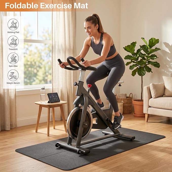 Bike Mat Compatible with Peloton Bike,6mm Thick,Elliptical,Treadmill Mat,Under Exercise Bike Trainer Pad for Indoor Stationary Spin Bike Gym Equipment Hardwood Floor Carpet Protector