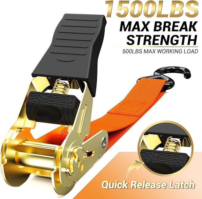 Ratchet Tie Down Strap 8-Pack 15 Ft - 500 lbs Load Cap with 1500 lbs Breaking Limit, Ohuhu Ratchet Tie Downs Logistic Cargo Straps for Moving Appliances, Motorcycle, Orange