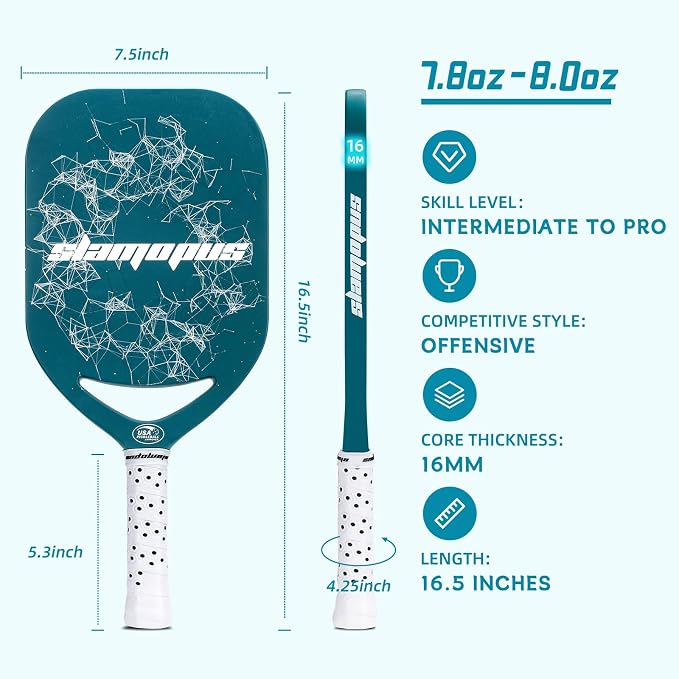 Pro Pickleball Paddle| T700 Carbon Fiber Pickleball Paddles with 16mm Polymer Honeycomb Core & Overgrips| Premium Pickle Ball Racket Enhanced Control & Spin & Power| USAPA Approved
