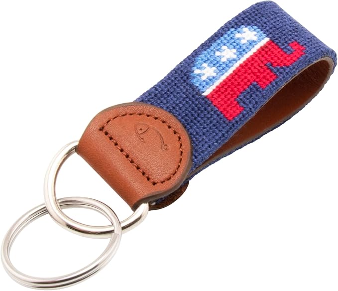 Leather Hand-Stitched Needlepoint Key Fob or Key Chain
