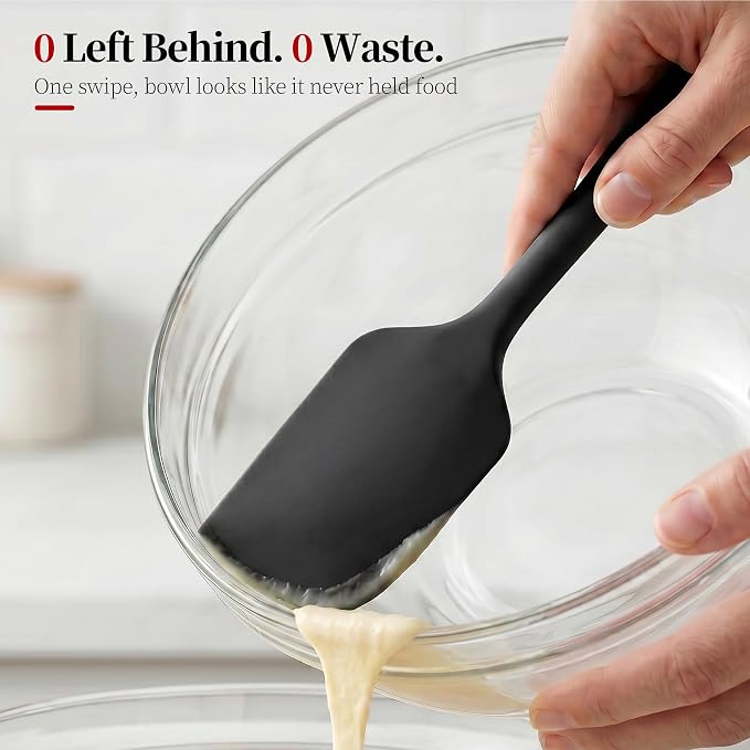 600ºF Heat Resistant Spatulas, High Heat Food Safe Semless Kitchen Silicone Scraper Set for Cooking Baking Mixing Scraping Stirring Nonstick Cookware Pan Bowl (4Pcs,Black)