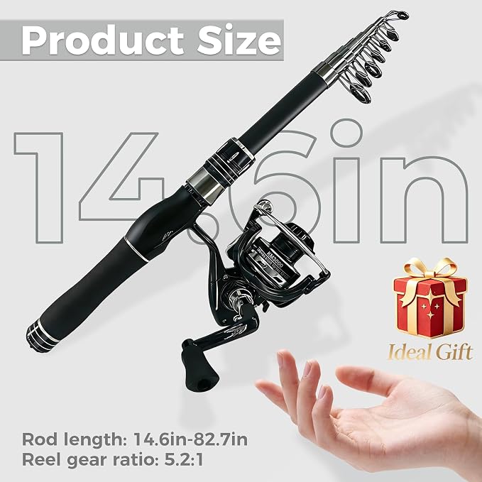 Fishing Rod, 6.9ft 2Pcs Telescopic Fishing Pole Set, Spinning Rod and Reel Combo with Carrier Bag Freshwater Fishing Rod and Reel Combos Kits Fishing Gear