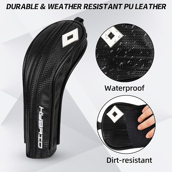 Golf Club Head Covers for Driver Fairway Woods Hybrid, Premium PU Leather Golf Head Covers with Carbon Fiber Pattern, Interchangeable Number Tags, Waterproof Golf Club Covers Set for Men Women