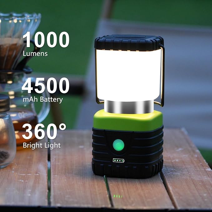 Jarxin 1PCS 3200K Warm Light LED Camping Lantern Rechargeable 1000LM, 4500mAh Power Bank, Flashlight for Hurricane Emergency, Hiking, IP44 Waterproof Lantern(Green)