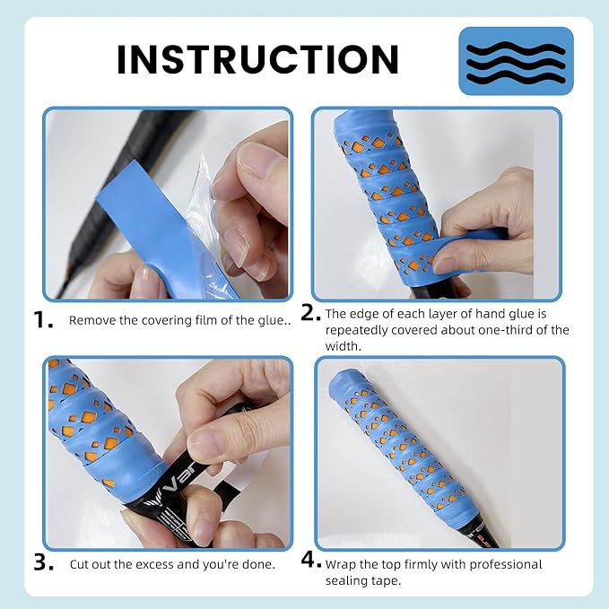 Double Layer Hollow Racket Overgrip, Super Absorbent Skid Resist Absorb Sweat Grip Tape, Handles Protection for Tennis Badminton Racquetball Squash Baseball