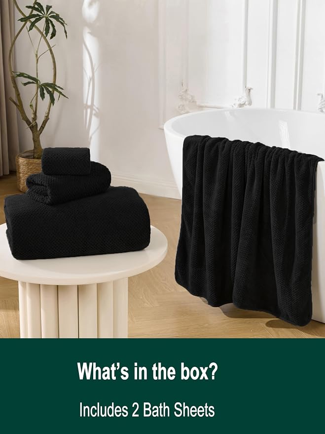 Bath Sheets 40x80 Inches 2-Piece, Extra Large Bath Towels, Soft Absorbent Quick Dry, Microfiber Towels for Bathroom Beach Pool Gym Spa, Black