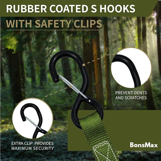 Ratchet Tie Down Straps with Soft Loops 4-Pack| 1 inch x 15 ft | Securing Cargo Strap for Car Roof Rack, Trailer, Kayak, Pickup Truck Bed