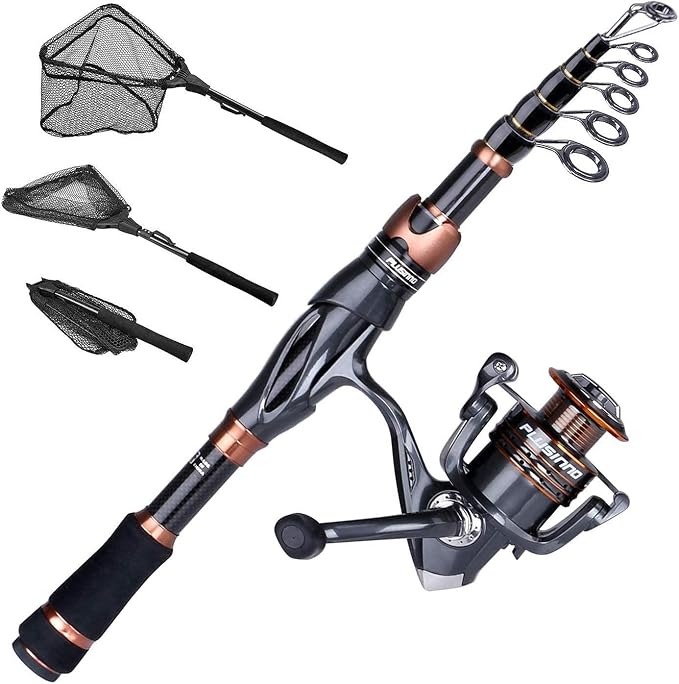 PLUSINNO Telescopic Fishing Rod and Reel Combo(2.4M 7.87FT),Fishing Net Fish Landing Net, Durable Nylon Material Mesh, Safe Fish Catching or Releasing