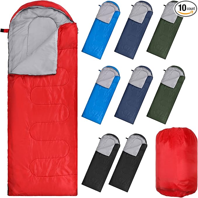 Macarrie 10 Pcs Bulk Sleeping Bags for Adults 0 Degree Waterproof Emergency Sleeping Bags with Compression Sack for Camping Hiking Backpacking Outdoor Activities