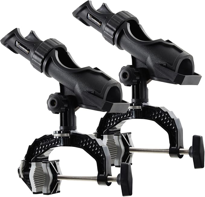 Hitorhike Fishing Rod Holder with Aluminum Alloy Base and One-Click Lock System Fits Round Square Tubes 0.59"~4.53" Enlarged Clamp Range for Boat Kayak Fishing