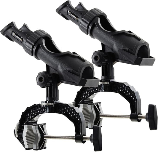 Hitorhike Fishing Rod Holder with Aluminum Alloy Base and One-Click Lock System Fits Round Square Tubes 0.59"~4.53" Enlarged Clamp Range for Boat Kayak Fishing