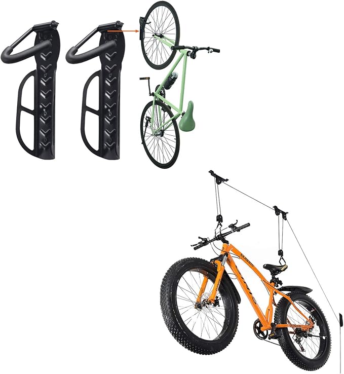 Wallmaster Bike Rack for Garage 2-Pack Bike Hooks Bike Hanger Wall Mount & Bike Ceiling Lift Hoist Hanger Storage Rack