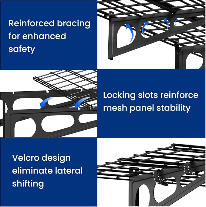 FLEXIMOUNTS 2x4ft Garage Shelving Wall-Mounted, 1-Pack Heavy-Duty Wall Shelving, Holds Up to 200 lbs, Garage Storage Rack for Organization & Storage Bins, Black, Classic Series