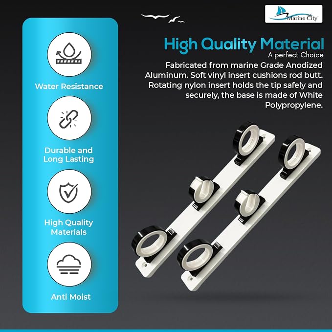 MARINE CITY 3-Rod Reel Fishing Rod Storage Hanger Rack with White Poly Board – Aluminum Black Powder Coating, Ideal for Marines, Boats, Vans, and Cars (Pack of 1)
