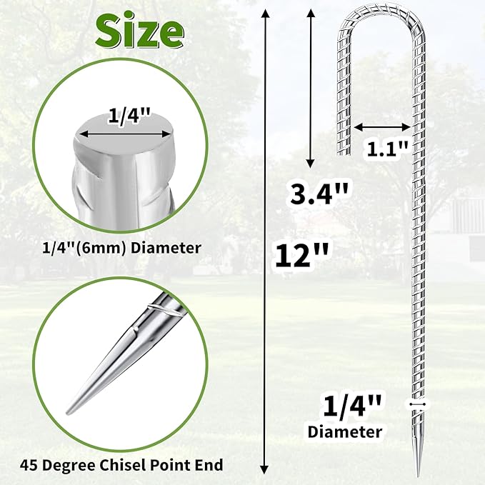 Besitu 12 inch Stakes Heavy Duty 100-Pack J Hook Metal Fence Stake for Dogs Digging Tent and Outdoor Decorations Inflatables Rebar Metal Spikes for Ground