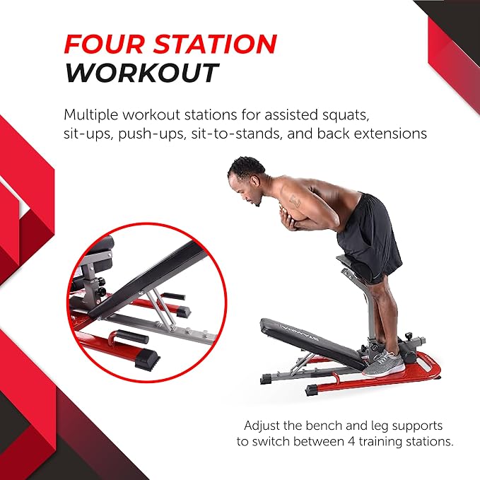 Stamina X 4-in-1 Fitness Bench - Adjustable Weight and Foldable Exercise Bench Roman Chair with Smart Workout App - Up to 250 lbs Weight Capacity | Adjustable Weight and Foldable Exercise Bench Roman Chair with Smart Workout App; Up to 250 lbs Weight C...