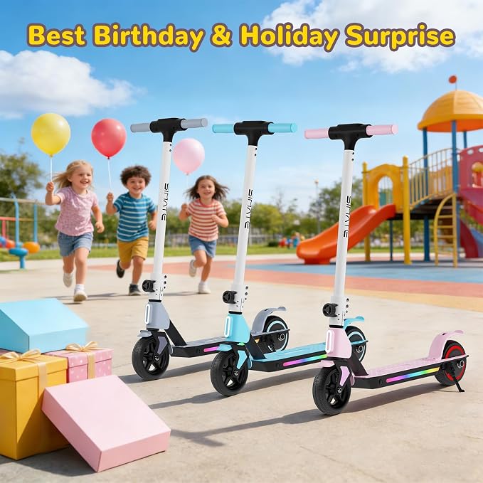 SIMATE Electric Scooter for Kids 6-14, Colorful Lights & Double Brake System, Aluminum Alloy Frame, Foldable, LED Display, for Boys Girls