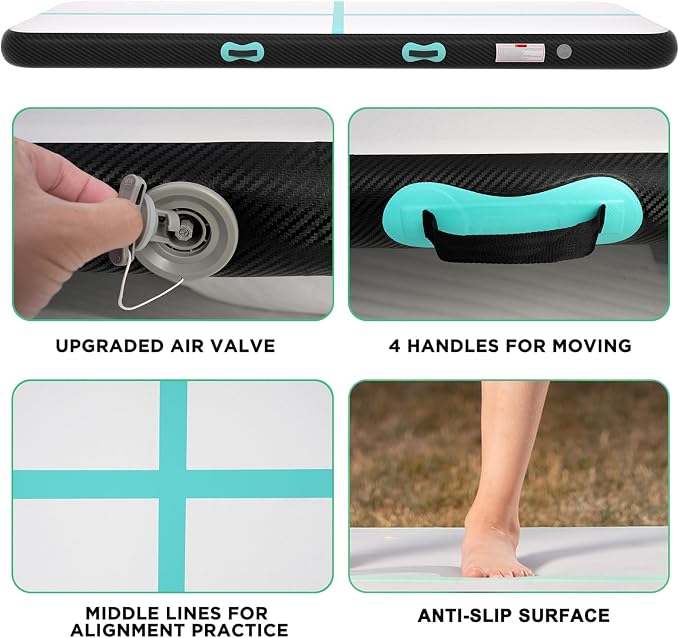 Inflatable Air Gymnastics Tumbling Mat 6ft 10ft 13ft 16ft 20ft, Air Tumble Track Mat 4/8 inches Thickness with Electric Air Pump for Home Use Training Cheerleading Yoga Water Beach Park