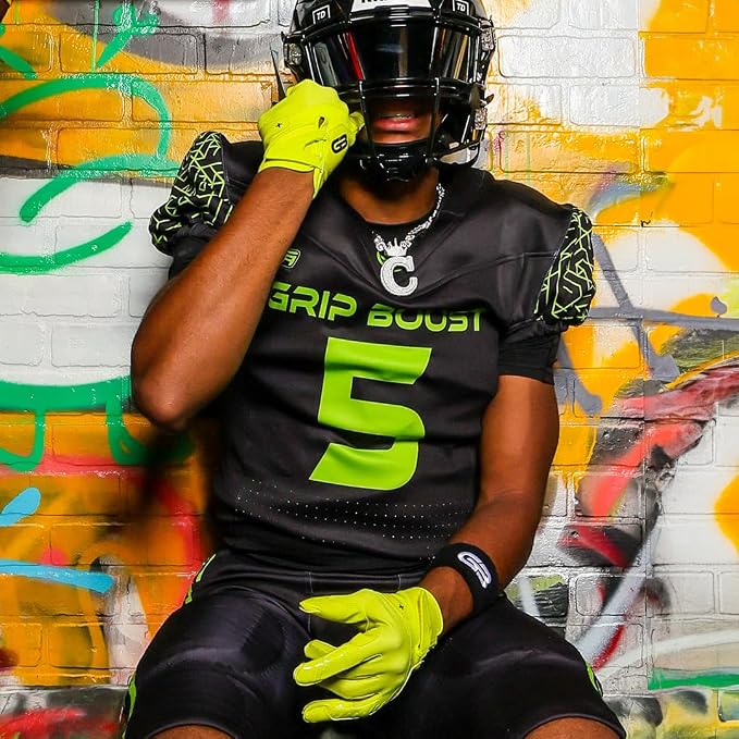 Grip Boost Football Gloves - Solid Stealth 6.0 Boost Plus Sticky Technology - Adult and Youth Football Gloves for Wide Receiver - Men's and Boys Sizes