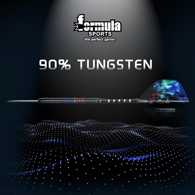 Formula Sports 90% Tungsten Darts Metal Tip Set - Professional Steel Tip Darts Set 21g/22g/23g/24g, with Aluminum Shafts, Tungsten Barrels, Dart Sharpener, Extra Flights