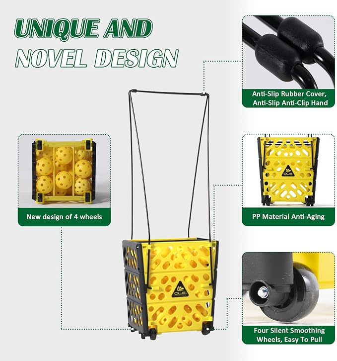 Pickleball Hopper Collector with Wheels, 40 Pickleball Balls Capacity, Lightweight Pickleball Picker Upper, Pickleball Picking Ball Picking Tool.