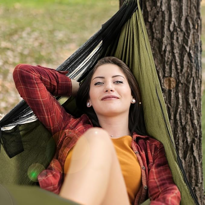 COVACURE Camping Hammock - 772lbs Capacity Portable Hammock with Tree Straps, Durable Parachute Nylon Travel Hammock, Outdoor Camping Gear for Hiking, Backpacking, Travel or Backyard (Army Green)