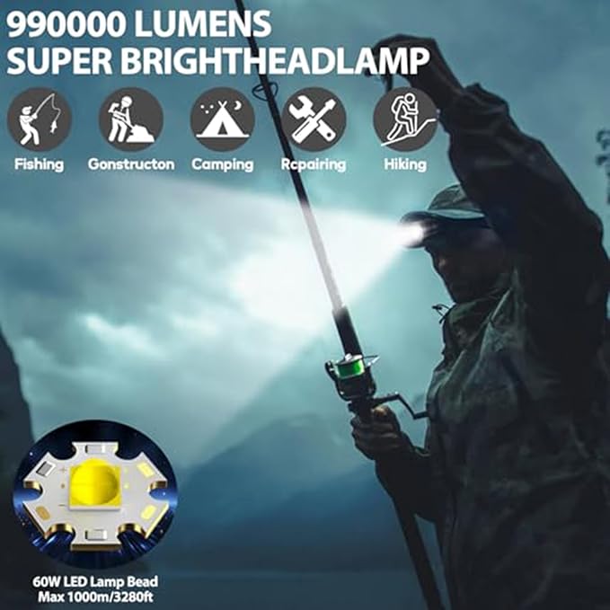 Headlamp Rechargeable 6Pack, 3000 Lumen Ultra-Light Bright Headlamp Flashlight with White Red Light, LED Headlight, 5+5 Mode for Outdoor Camping Fishing Running Hiking (1)