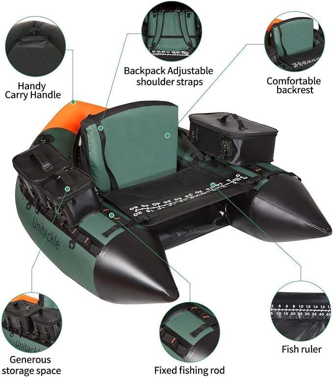 Inflatable Float Tube, with Paddles, Fish Ruler, Air Pump, Adjustable Shoulder Straps, Weight Capacity of 286 pounds, Suitable for Adults Fishing in Rivers and Lakes