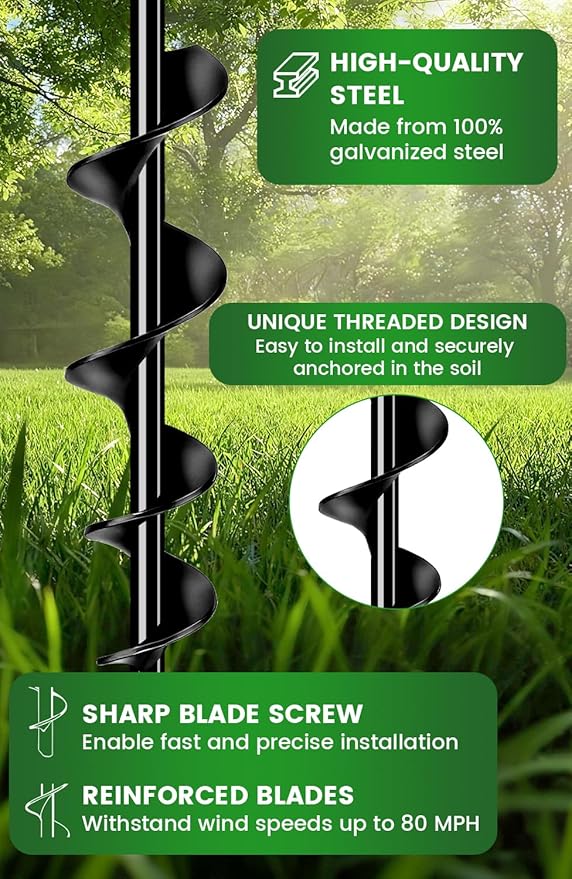 19-Inch Ground Anchors Heavy Duty, Trampoline Stakes Anchors Screw-in for High Wind, Earth Anchor with Strong Straps for Swing Sets, Trampolines, Mobile Home, Sheds, Carports(8x19in)