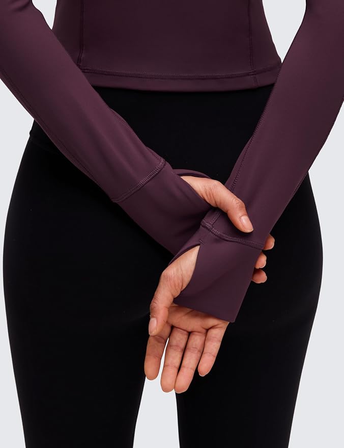 CRZ YOGA Butterluxe Half Zip Long Sleeve Shirts for Women - Workout Athletic Yoga Tops Crop Collared Quarter Zipper T-Shirt