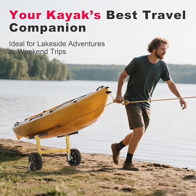 GanFindX Heavy Duty Kayak Cart | Adjustable Foldable Trolley with Durable Wheels, Portable Kayak Transport Cart, Tie-Down Straps Included