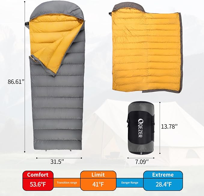 Down Sleeping Bag for Adults 620 Fill Power 0 Degree Sleeping Bag Cold Weather Ultralight with Pouch for Backpacking, Camping, Hiking