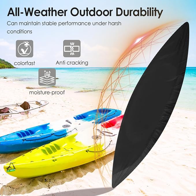 Kayak Cover,420D Heavy Duty Waterproof & UV Resistant Kayak Covers for Outdoor and Indoor Storage,Tear and Fade Resistant Canoe Cover (Black, S (For 9.3-10.5ft kayak))