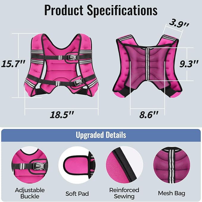 Zeerun Weighted Vest, 6lb/8lb/10lb/12lb/15lb/18lb/20lb/24lb/30lb for Men Women, Reflective Stripe Adjustable Buckle, Comfortable Durable Rucking Vest for Walking Running Strength Training