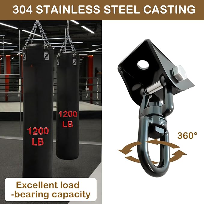 1200 Lb 360° Rotating Heavy Duty Swing Hanger Hardware Kit | Supports porch swing, hammock, swing chair, punching bag, yoga & playground swing indoor & outdoor installation